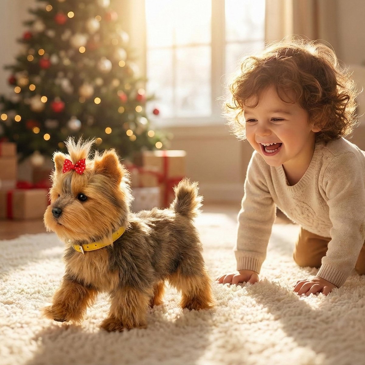 Realistic Interactive Yorkshire Terrier Robot Puppy – Walking & Barking Electronic Pet Toy