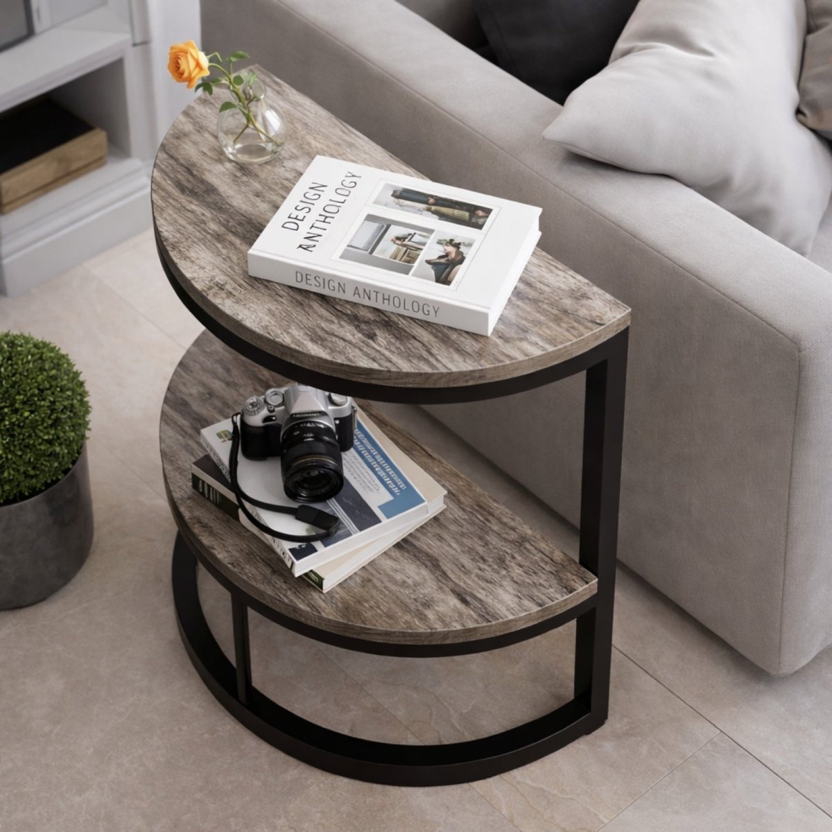 The Luna Console | Industrial Half-Moon Accent Table