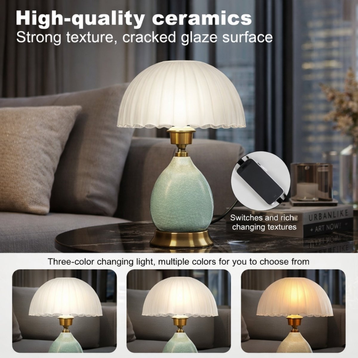 Celadon Vintage Lamp | Crackle-Glaze Ceramic & Brass
