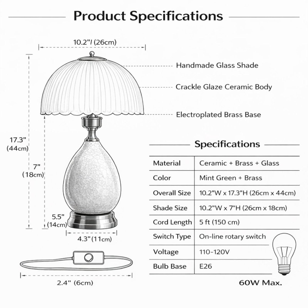 Celadon Vintage Lamp | Crackle-Glaze Ceramic & Brass