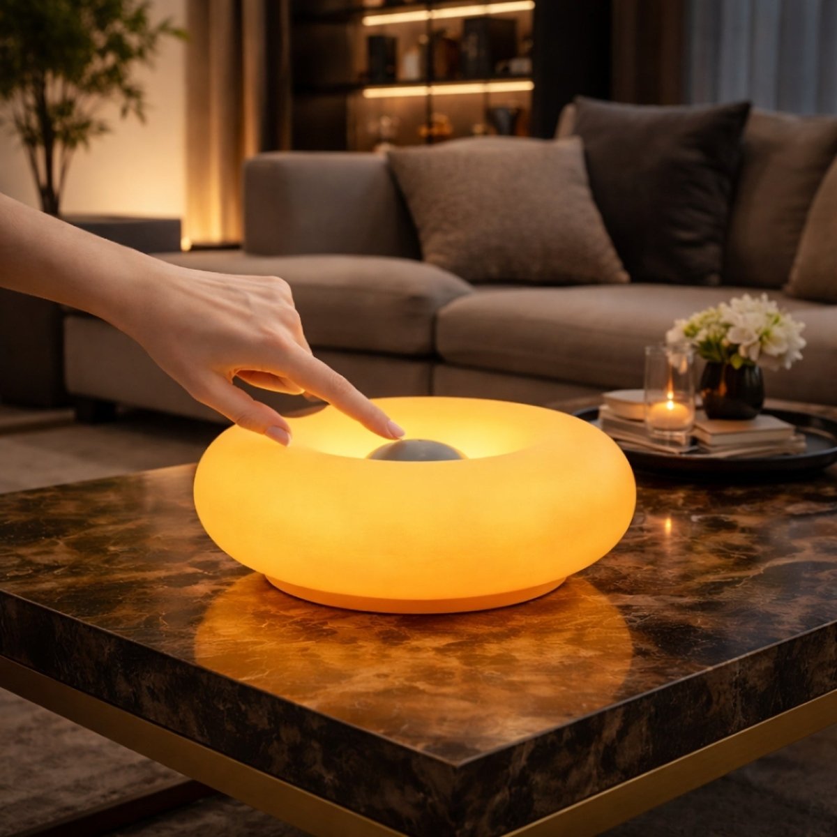 The Solis Donut Lamp | Amber Gloss Touch-Dimmable Light
