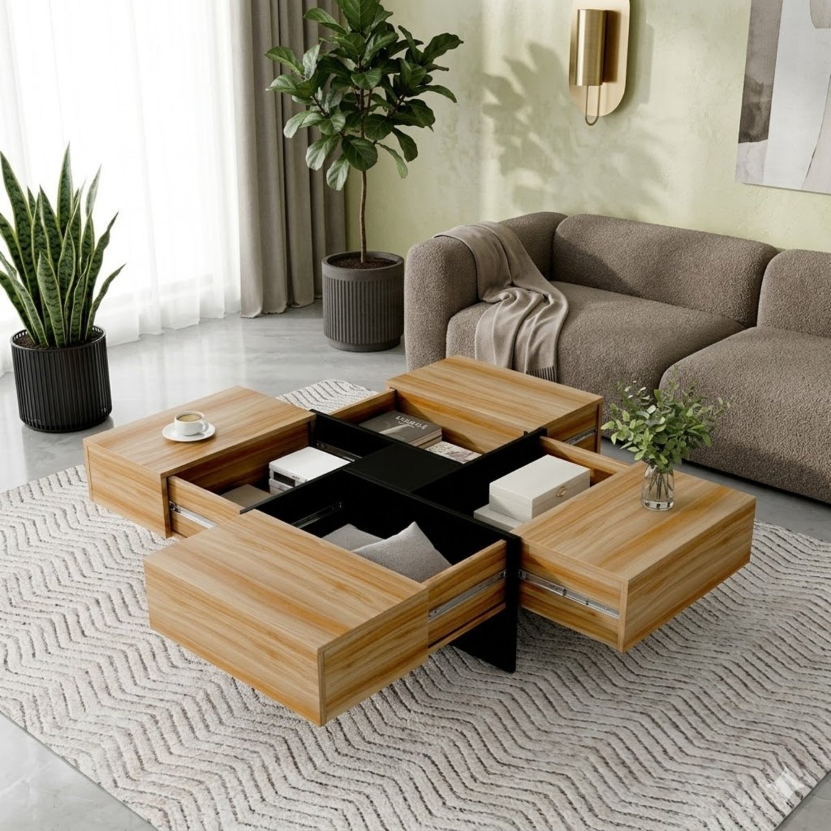 Meridian Storage Table | Modern 4-Drawer Square Coffee Table