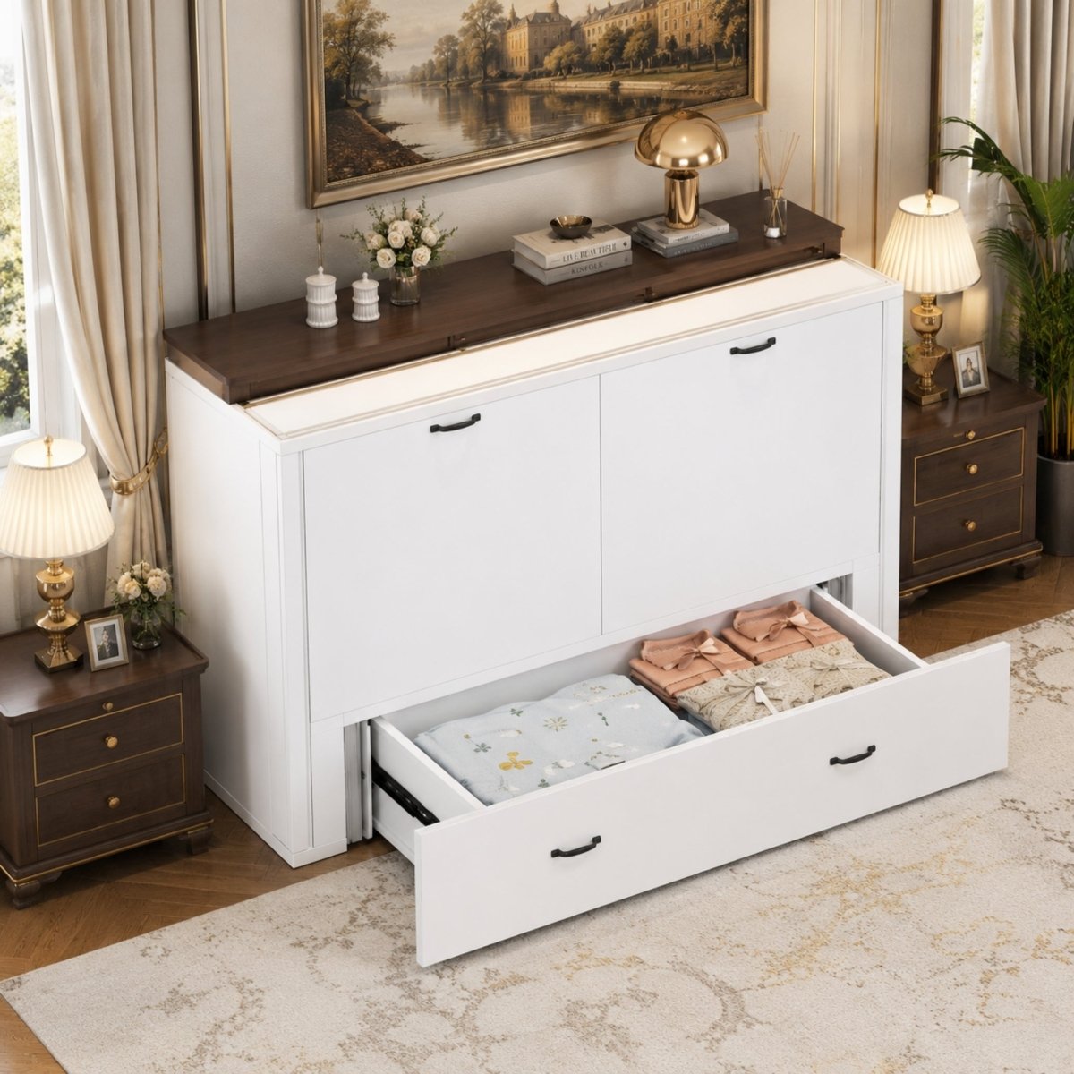 Haven Retreat Credenza | Hidden Queen Guest Bed with Charging Station