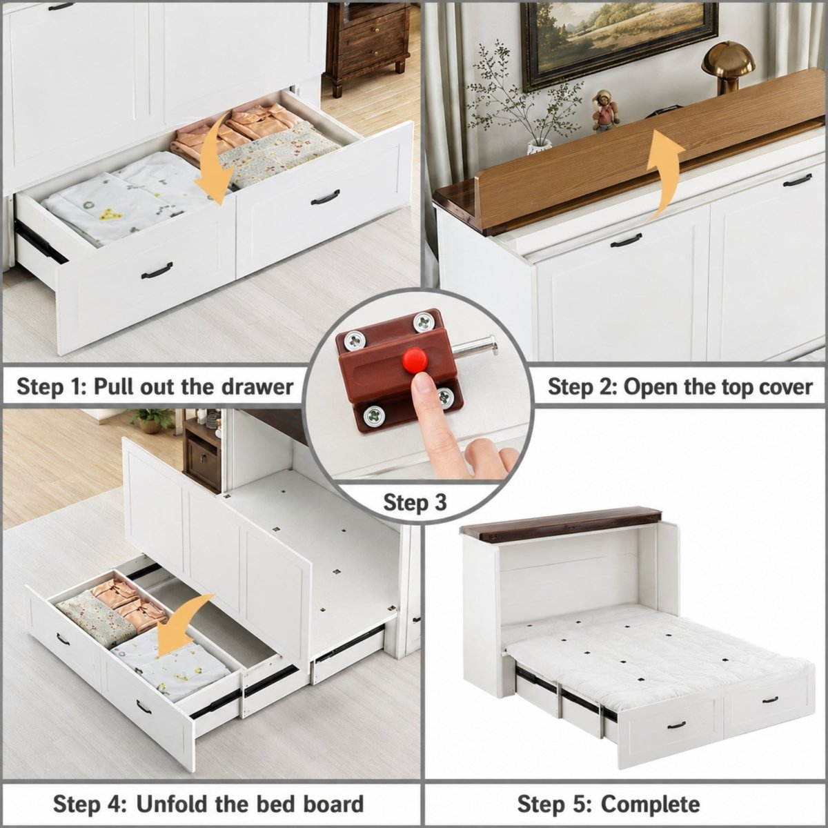 Haven Retreat Credenza | Hidden Queen Guest Bed with Charging Station