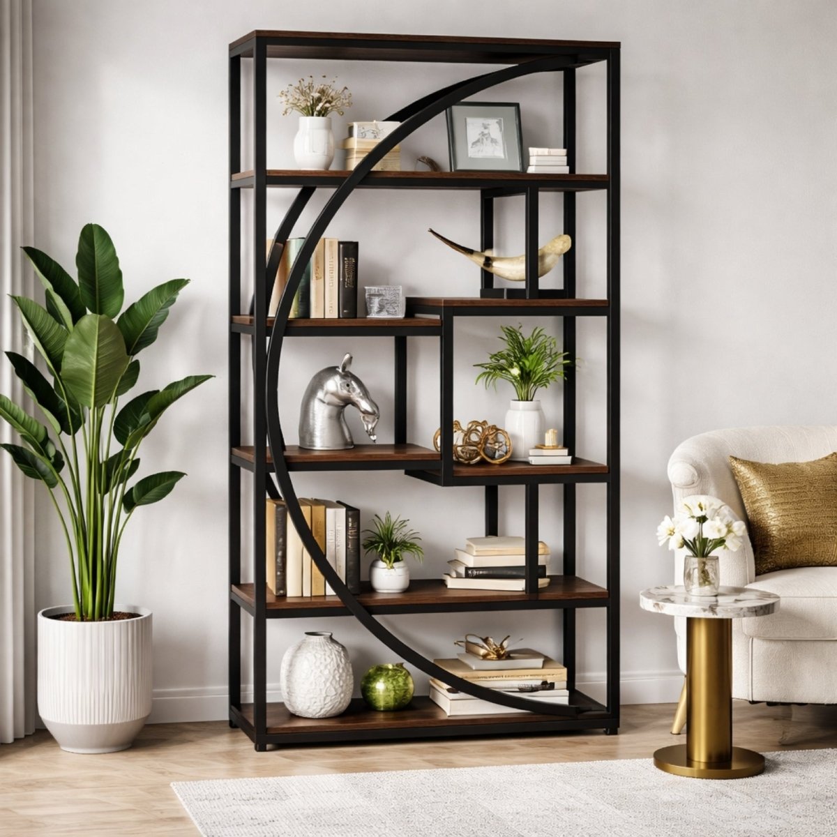 The Meridian Arch Etagere | Industrial Statement Bookshelf