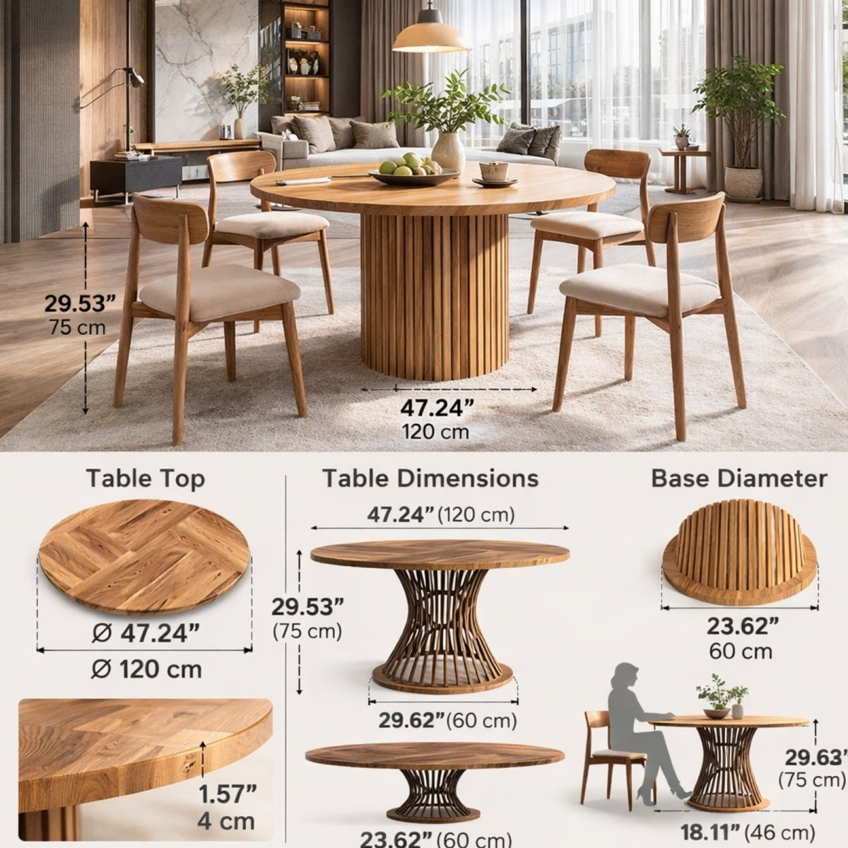 Tribesigns Round Dining Table for 4-6 People, 47-Inch Farmhouse Dinning Room Table Circle Kitchen Table, Industrial Dinner Table