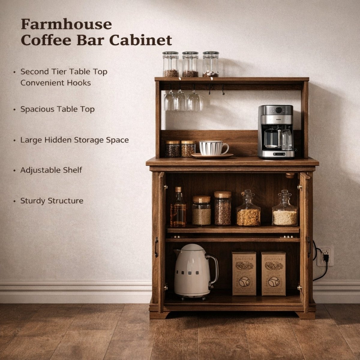 The Siena Morning Station | Herringbone Power-Equipped Coffee Bar