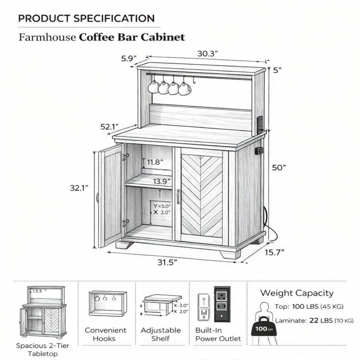 The Siena Morning Station | Herringbone Power-Equipped Coffee Bar