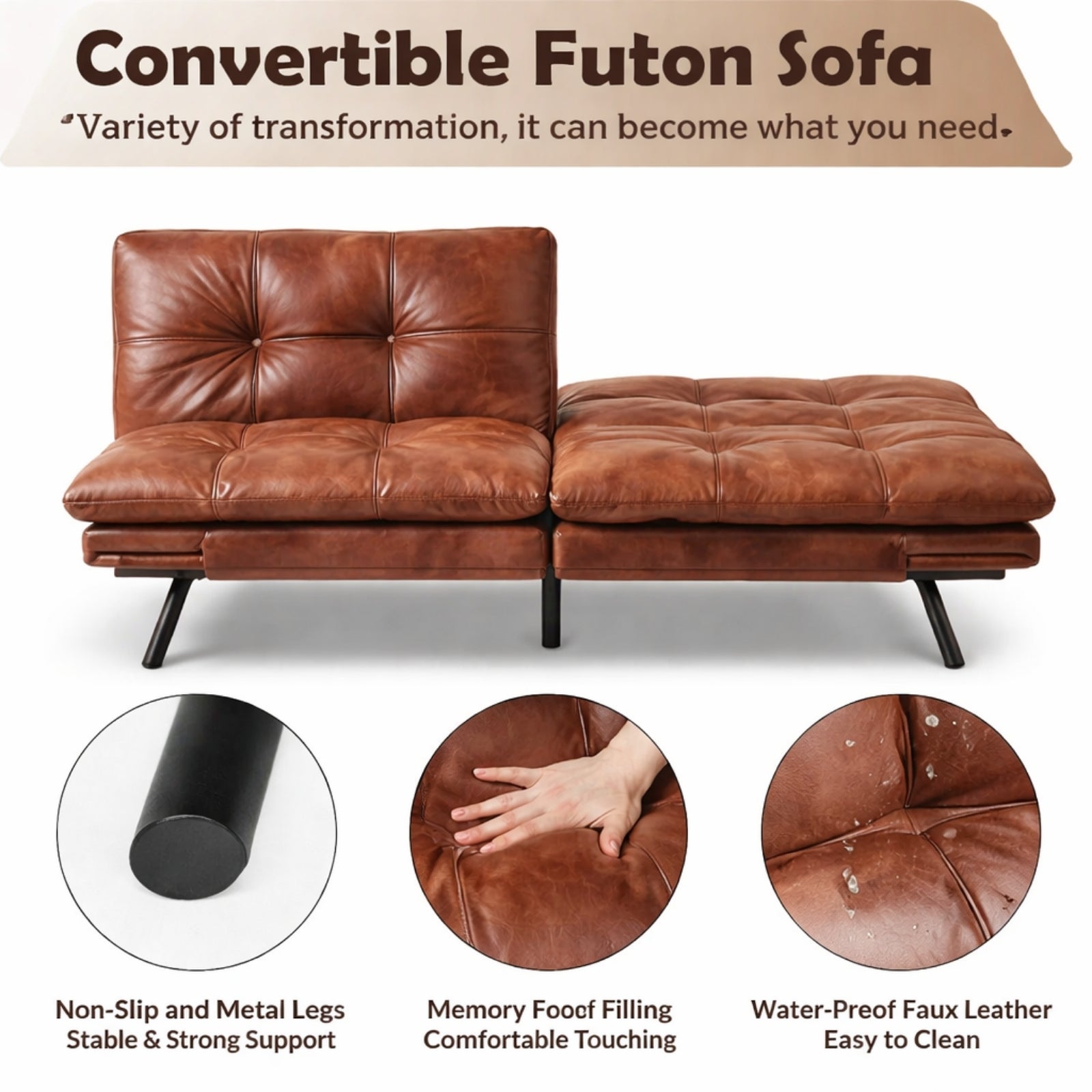 The Maddox Daybed | Mid-Century Convertible Leather Sleeper