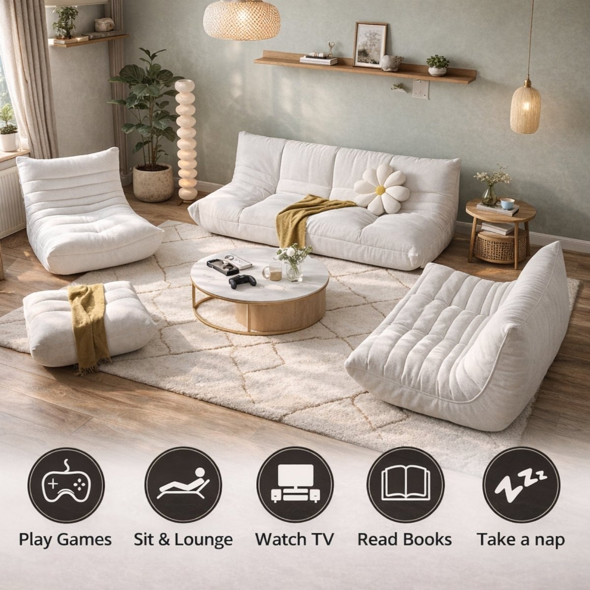 The Dune Low-Profile Lounge | Tufted Mohair Floor Sofa