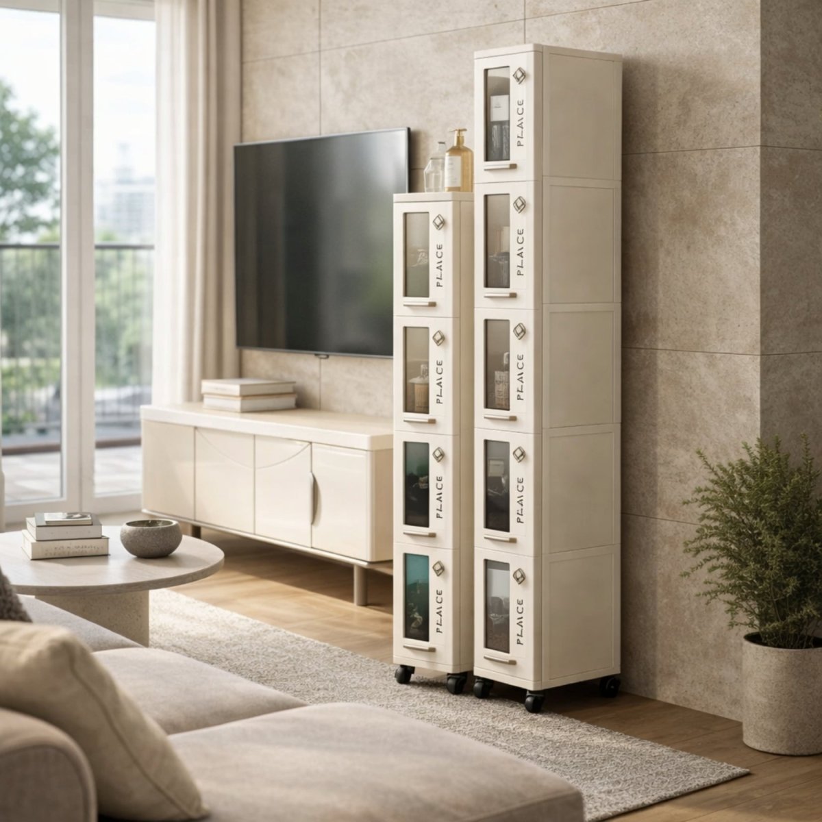 Obsidian Asylum Serenity Gap Console | Minimalist Rolling Slim Storage Cabinet