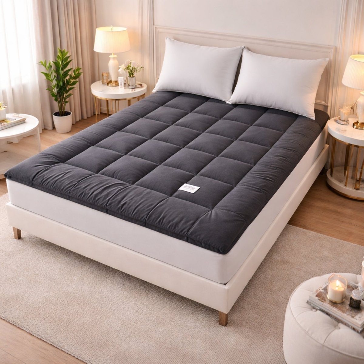 Obsidian Vault Haven Floor Bed | 4-Inch Plush Quilted Roll-Up Futon