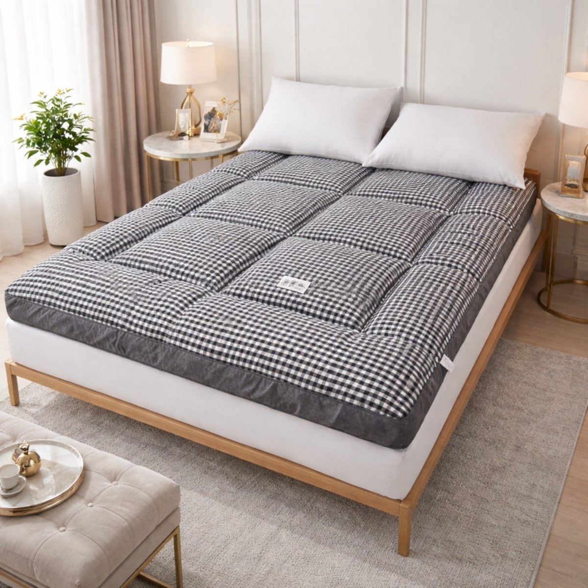 Obsidian Vault Haven Floor Bed | 4-Inch Plush Quilted Roll-Up Futon