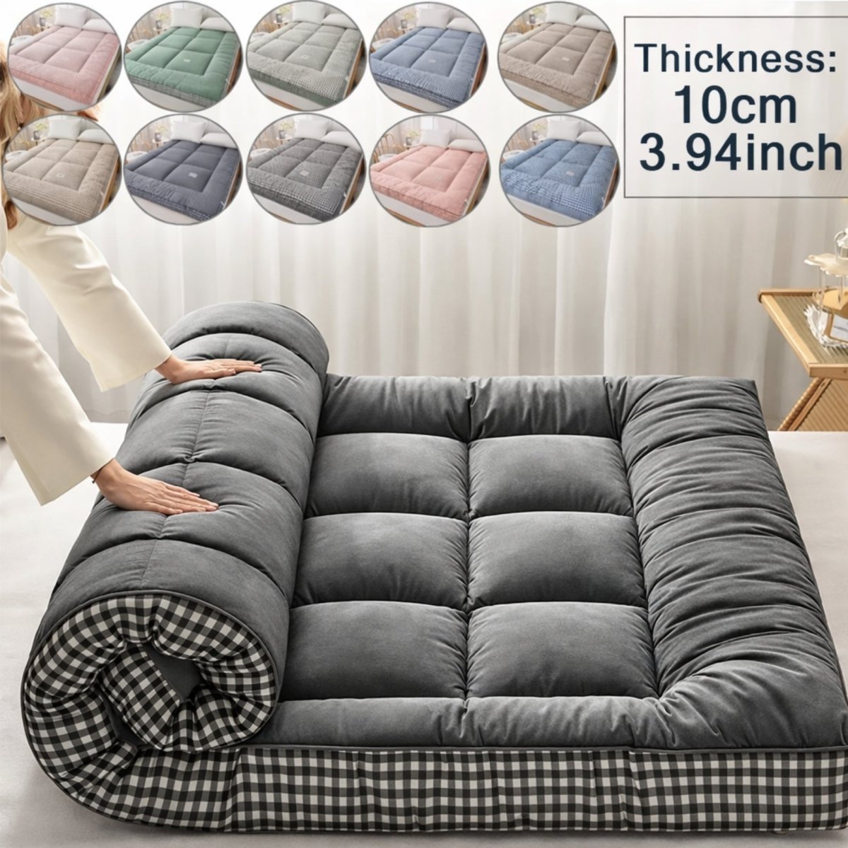 Obsidian Vault Haven Floor Bed | 4-Inch Plush Quilted Roll-Up Futon
