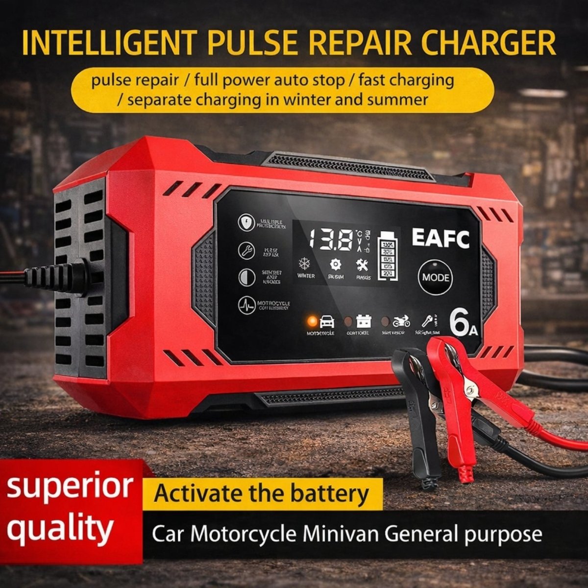 12V Smart Car Battery Charger & Maintainer with Pulse Repair Mode for AGM, Gel, Lead-Acid Batteries | 6 Amp Automotive Trickle Charger for Cars, Trucks, Motorcycles by Kouvr