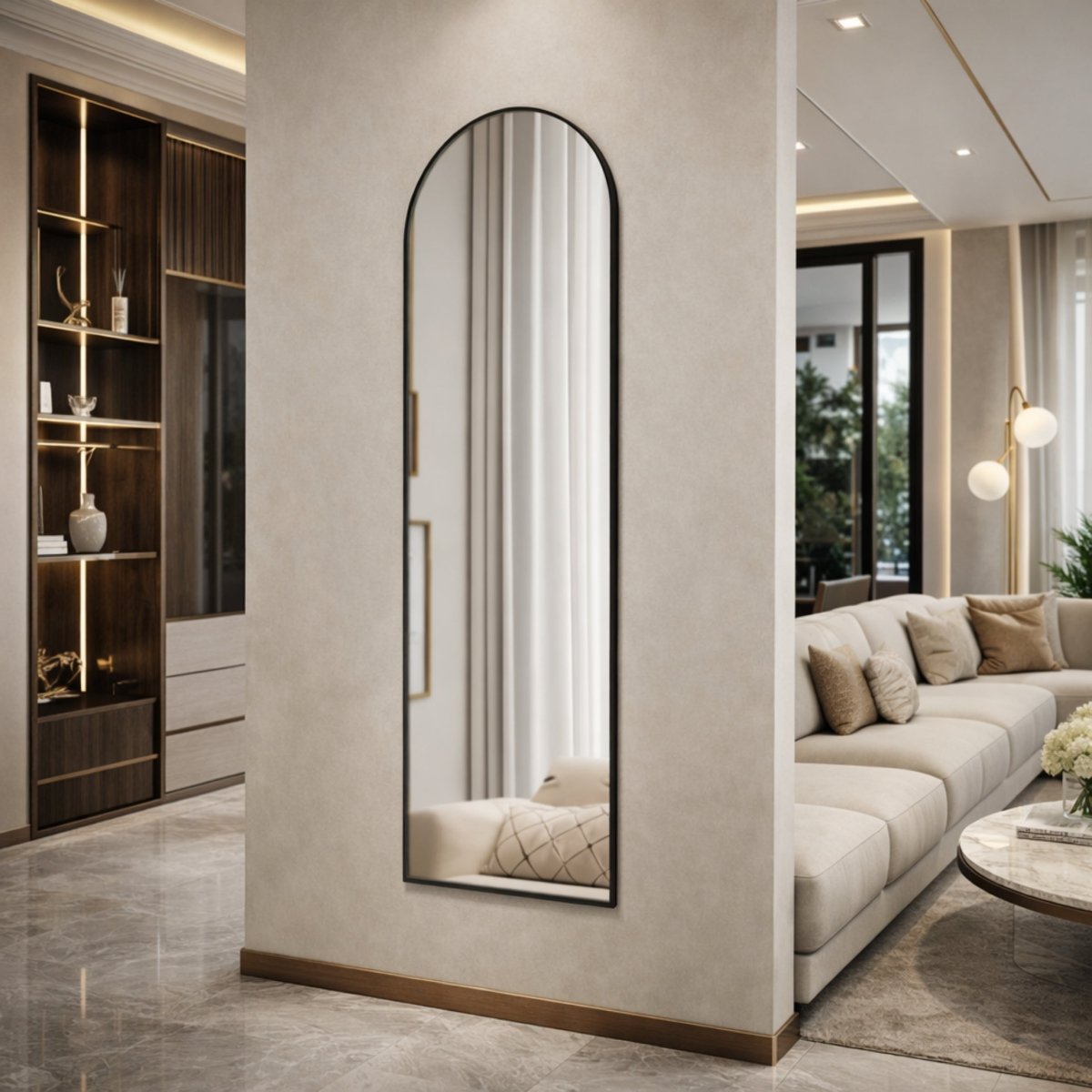 Shadow Lumina Sanctuary | Minimalist Arched Full Length Floor Mirror