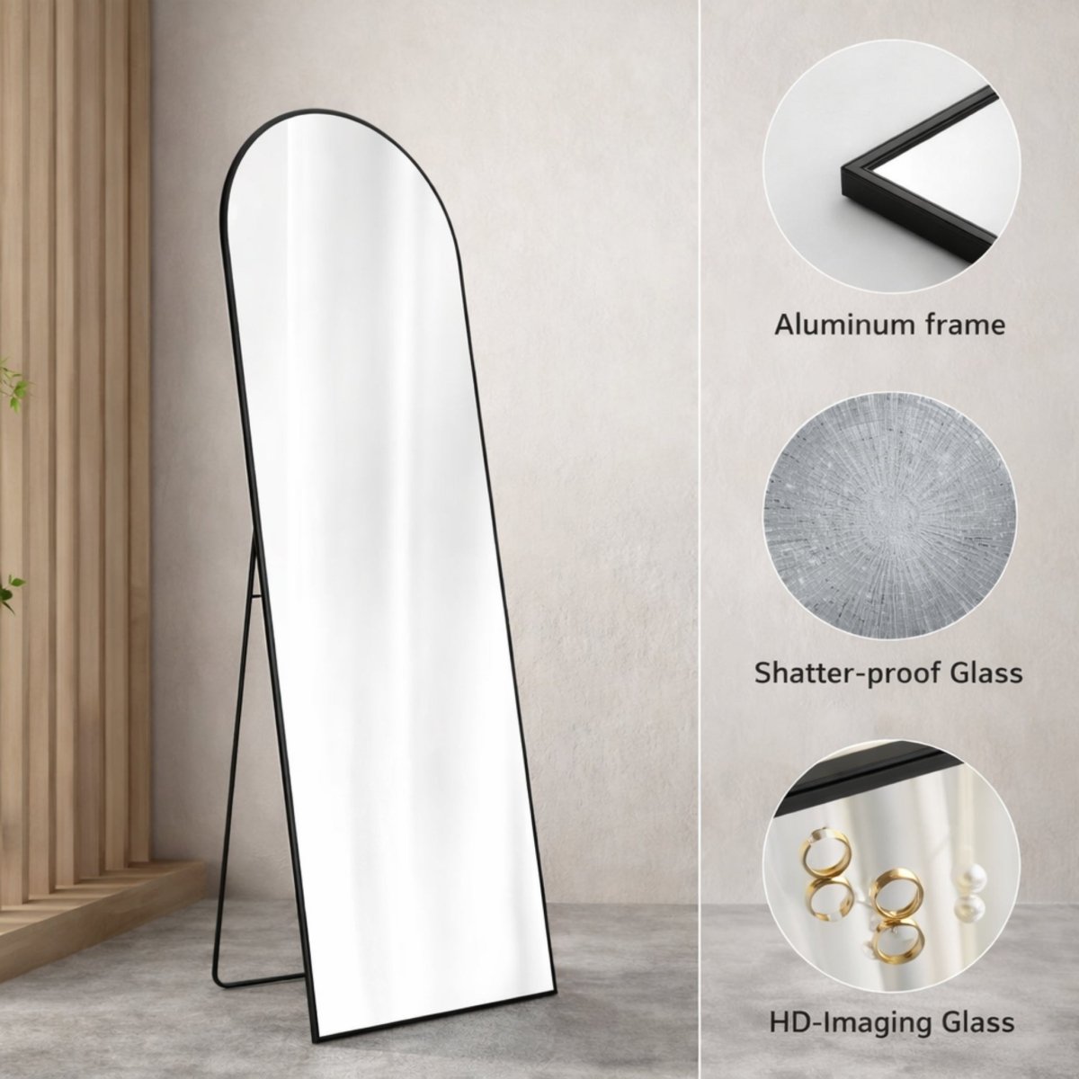Shadow Lumina Sanctuary | Minimalist Arched Full Length Floor Mirror