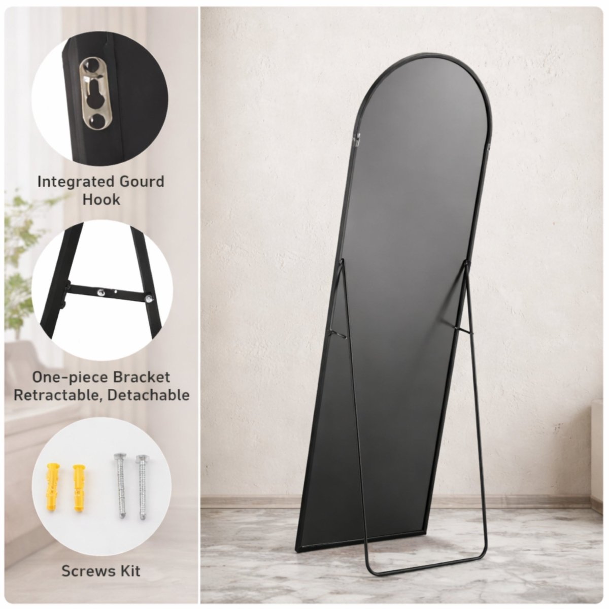 Shadow Lumina Sanctuary | Minimalist Arched Full Length Floor Mirror