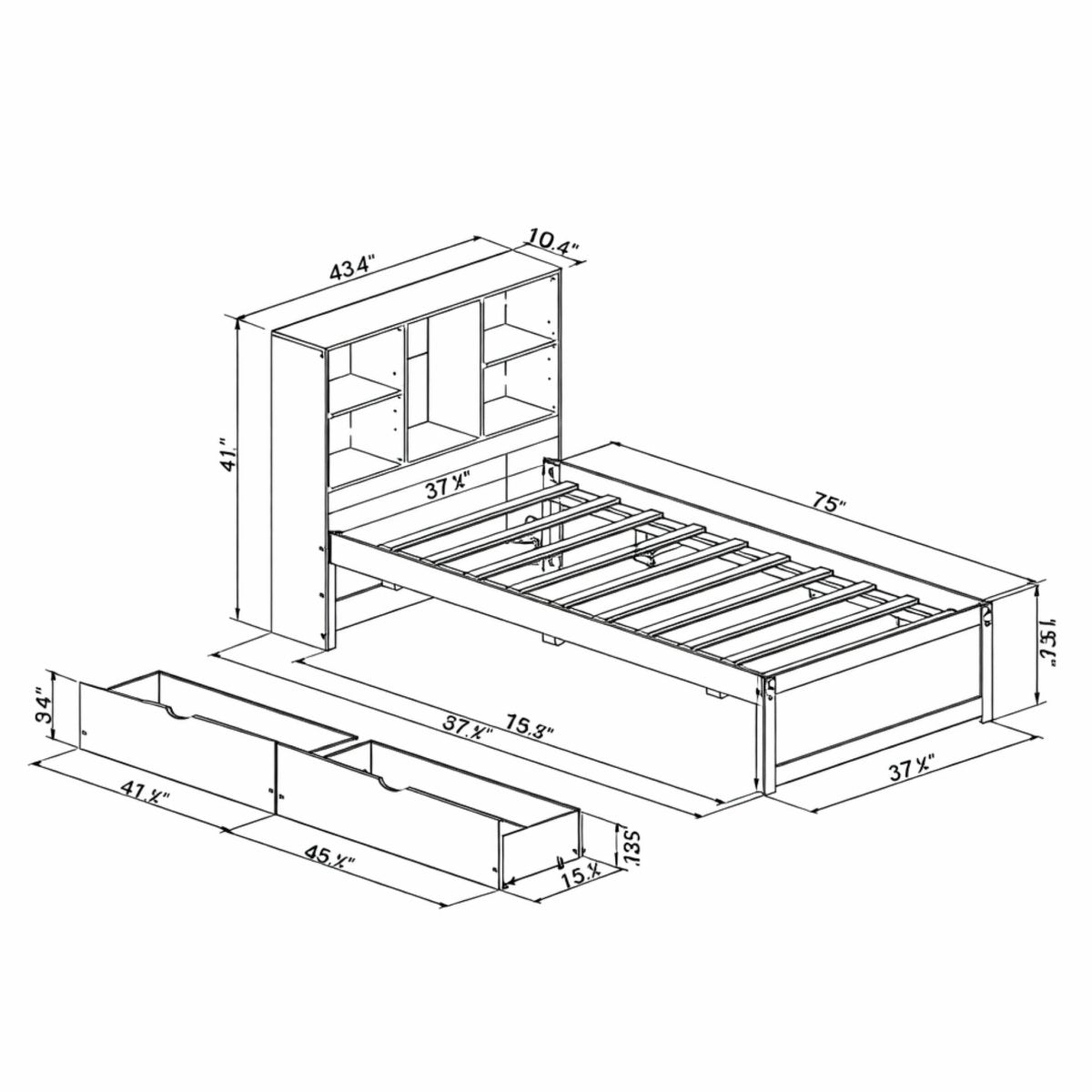 Onyx Haven Storage Bed | Twin Bookcase Platform