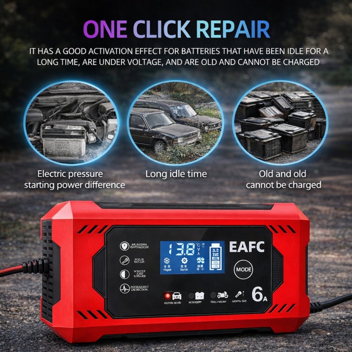 12V Smart Car Battery Charger & Maintainer with Pulse Repair Mode for AGM, Gel, Lead-Acid Batteries | 6 Amp Automotive Trickle Charger for Cars, Trucks, Motorcycles by Kouvr