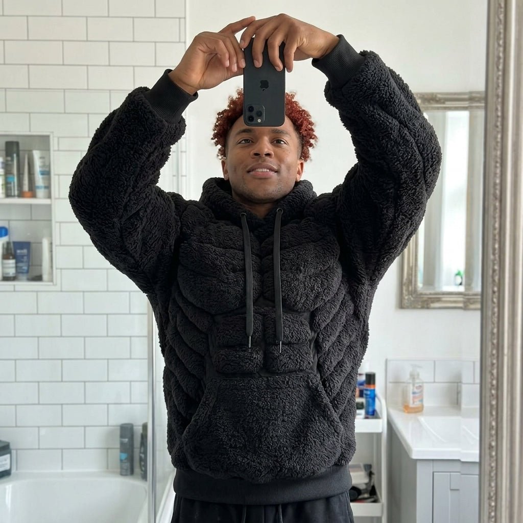Titan Sherpa Muscle Hoodie | Padded Six Pack Fleece Pullover