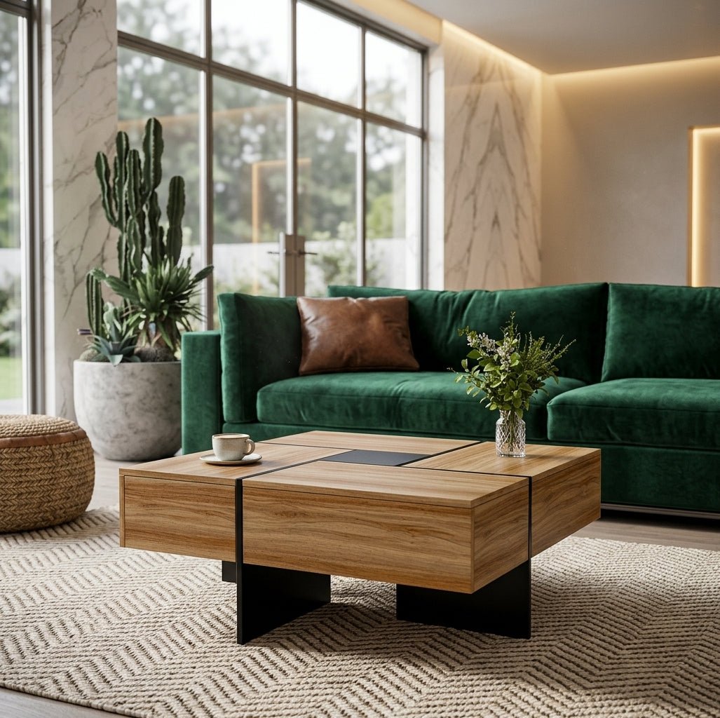 Meridian Storage Table | Modern 4-Drawer Square Coffee Table