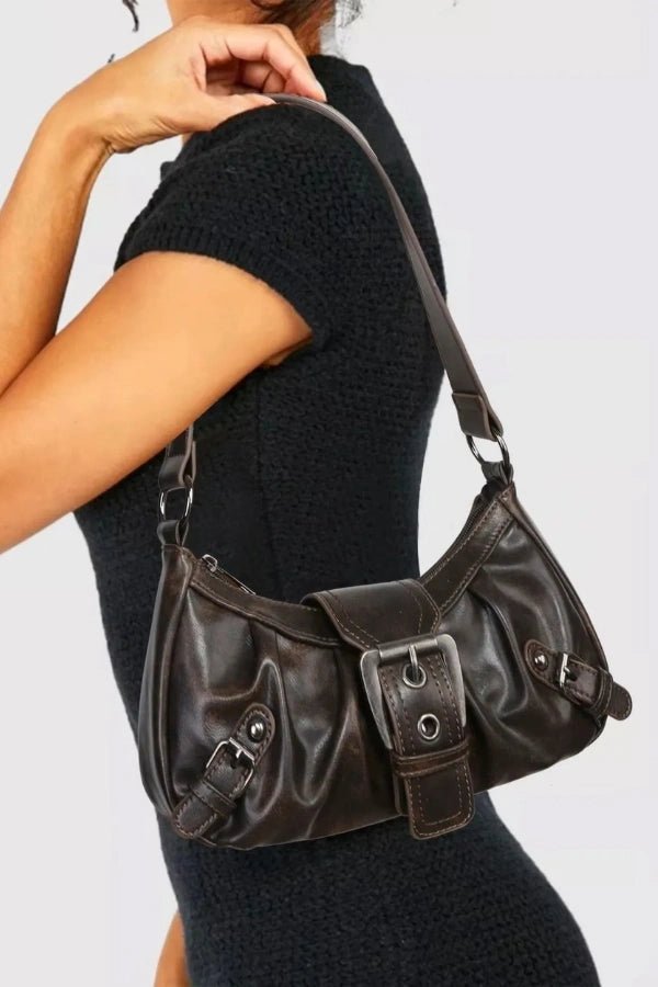 Salbeigrüne Schultertasche mit Schnalle