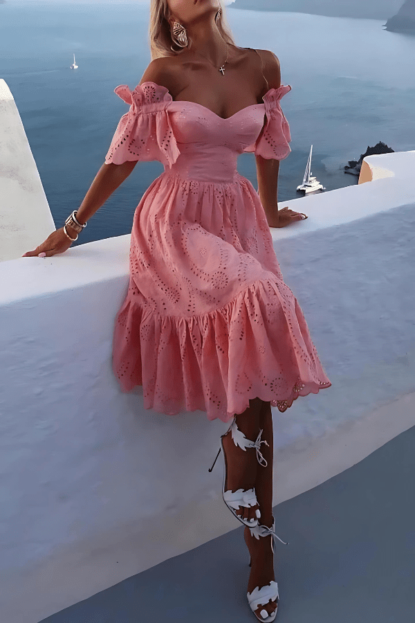 off shoulder broderie dress Annie