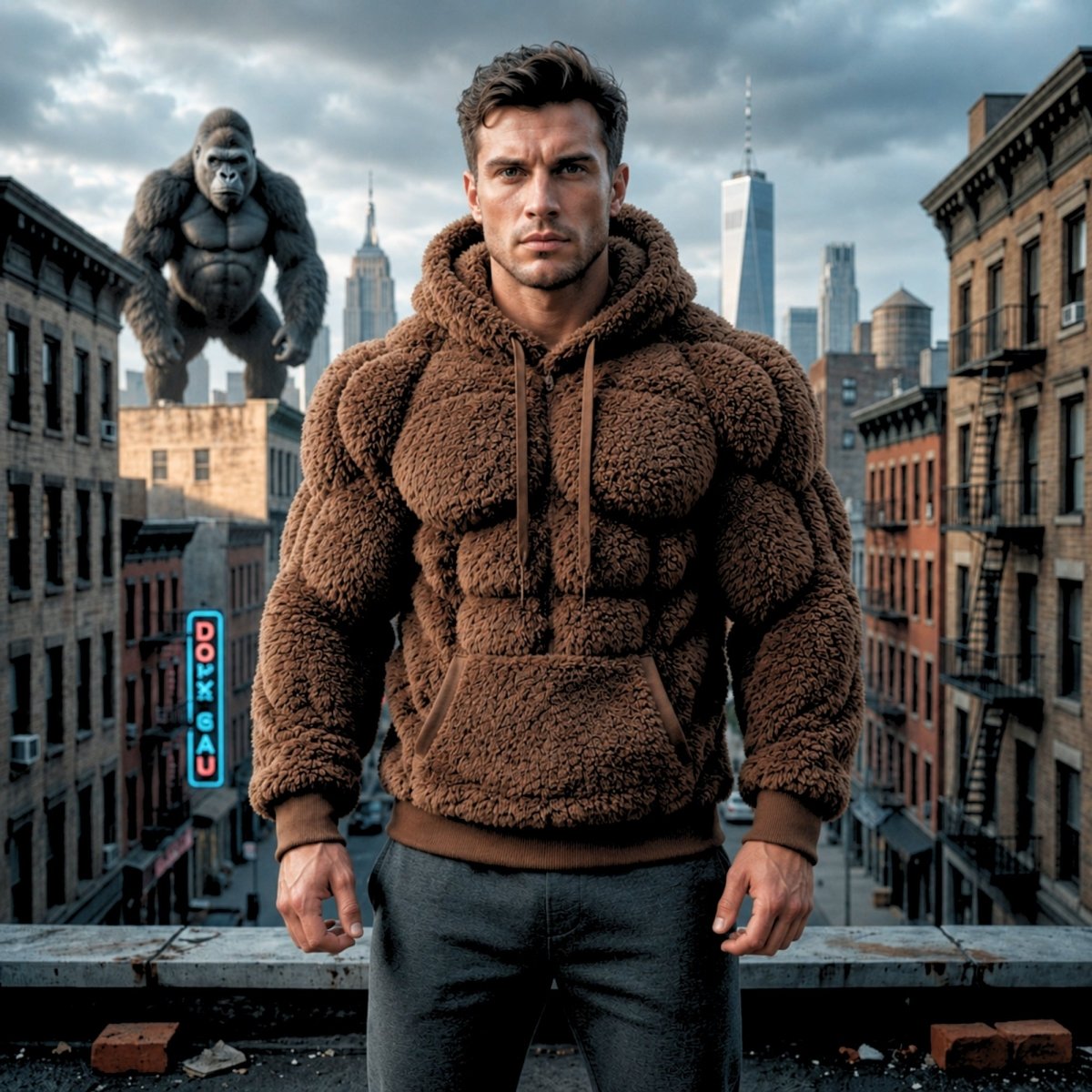 Titan Sherpa Muscle Hoodie | Padded Six Pack Fleece Pullover