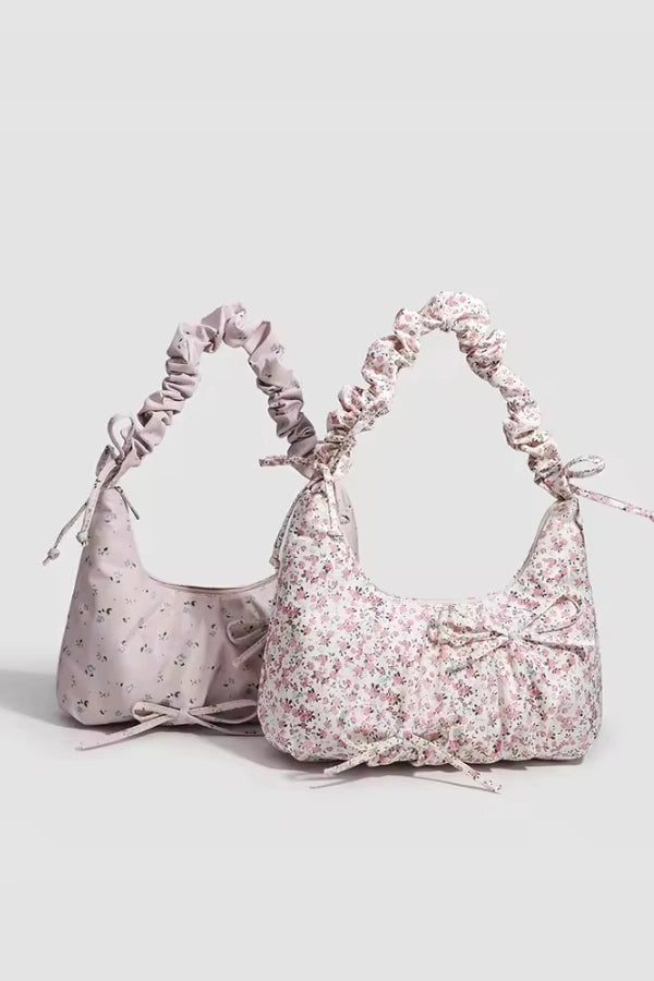 Floral Print Shoulder Bag Kouvr Fashion - Ruched Handle Hobo