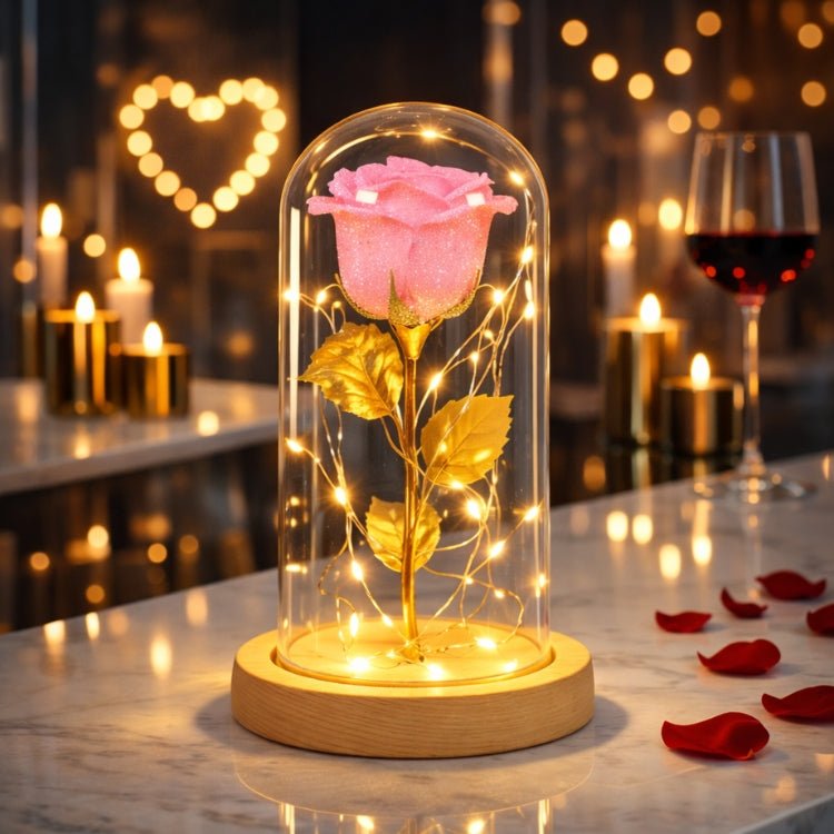 Enchanted Red Rose in Glass Dome | Romantic Gift for Her, Wife, Girlfriend | Forever Flower with LED Lights | Beauty and The Beast Rose Lamp