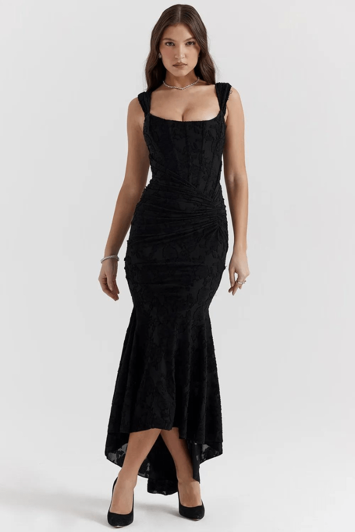 arabella twist shoulder maxi dress Corset Mermaid Maxi Dress by Kouvr Fashion