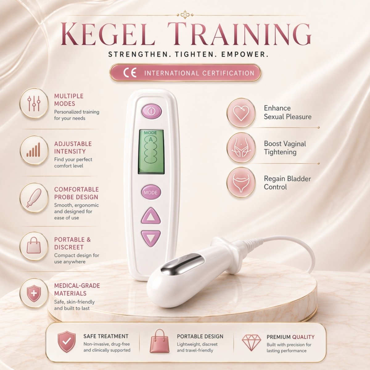 Pelvic Floor Muscle Repair Device & Vaginal Probe for Bladder Control & Tightening. Clinical-Tested Medical-Grade Kegel Trainer with Multi-Modes