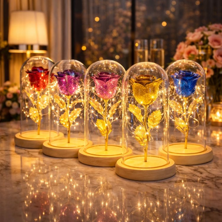 Enchanted Red Rose in Glass Dome | Romantic Gift for Her, Wife, Girlfriend | Forever Flower with LED Lights | Beauty and The Beast Rose Lamp