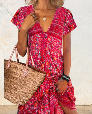 Carlyn Robe à col en V et à manches