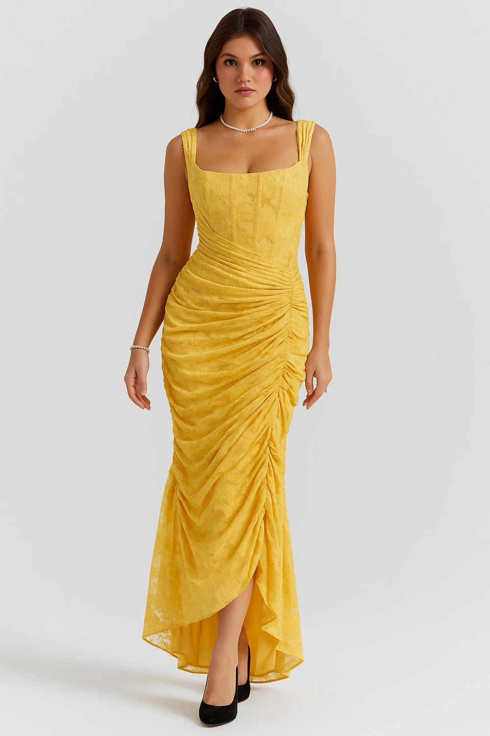 white christmas dresses Corset Strapless Maxi Dress in Yellow – Giana Rose Couture main image 1