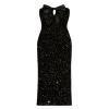 Black Kouvr sleeveless dress with a pattern on a white background