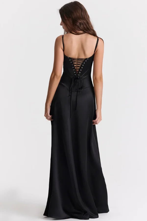Gabriella – The Silky Satin Corset Maxi Dress
