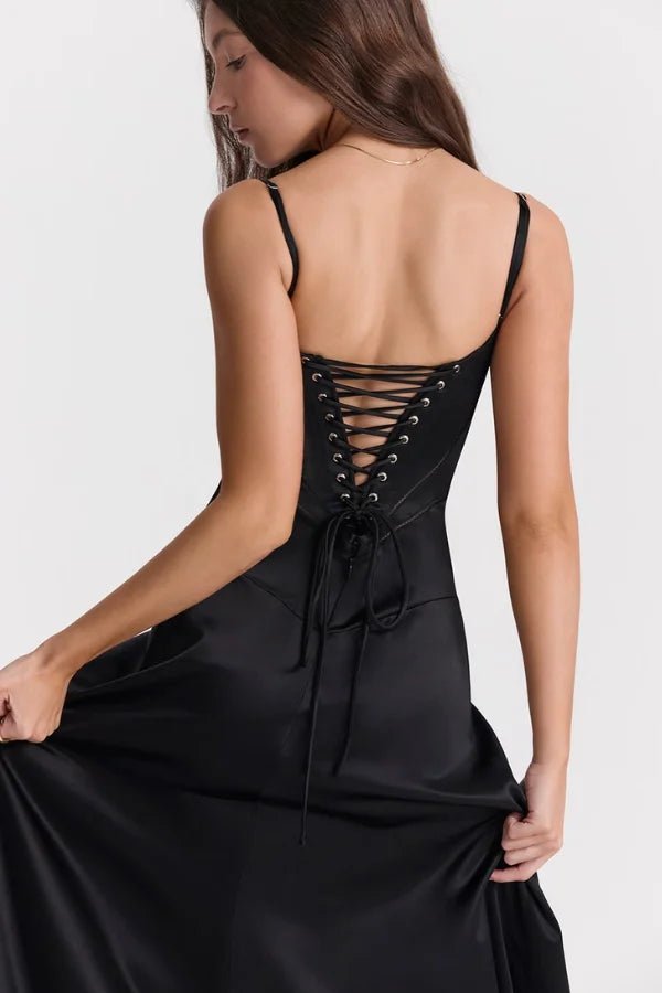 Gabriella – The Silky Satin Corset Maxi Dress