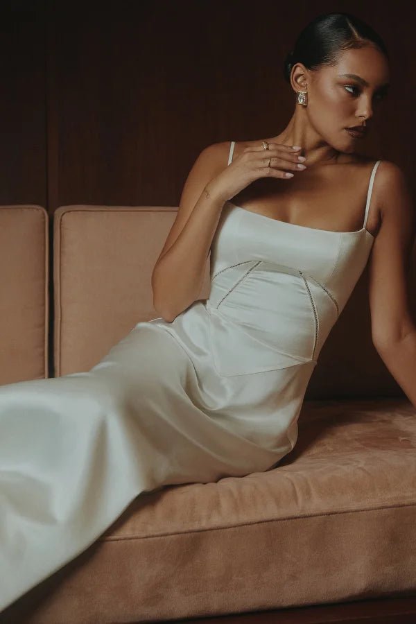Gabriella – The Silky Satin Corset Maxi Dress