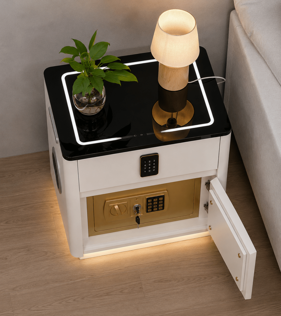 Aegis Smart Nightstand | Integrated Safe & Wireless Charging Hub
