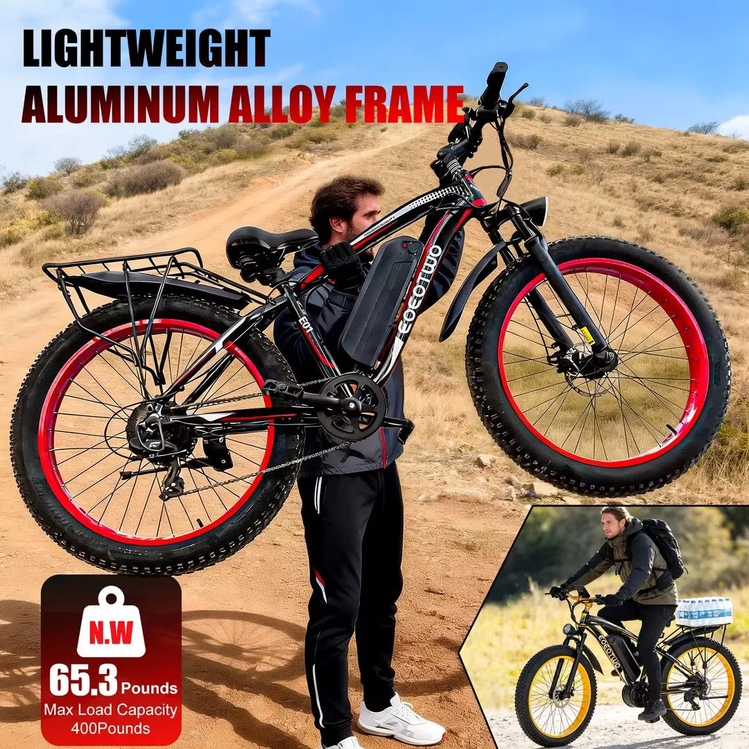 Electric Bike Fat Tire Ebike Mountain Bicycle 48V 15Ah Battery Off Road Adult Snow Electric Motorcycle High Speed All Terrain Trail Commuter