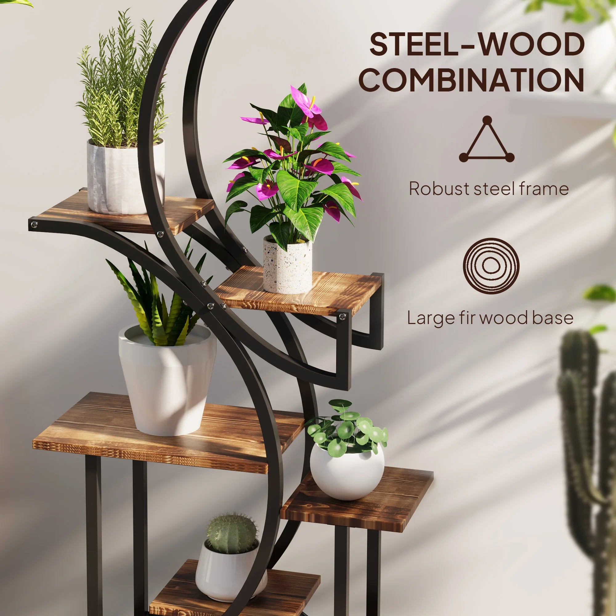 8 Tier Plant Stand, 62" S-Shaped Plant Shelf, Carbonized Finish