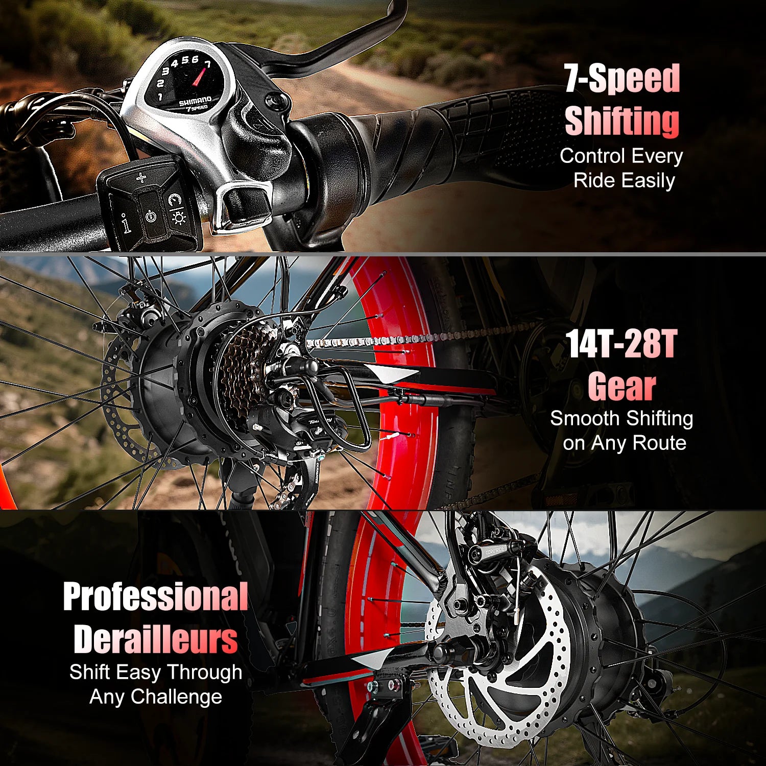 Electric Bike Fat Tire Ebike Mountain Bicycle 48V 15Ah Battery Off Road Adult Snow Electric Motorcycle High Speed All Terrain Trail Commuter