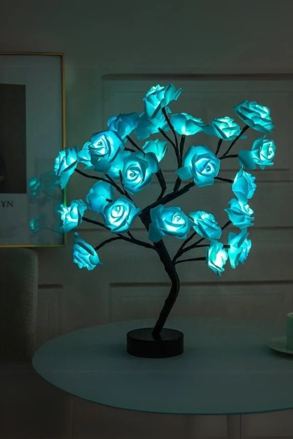 glowing bonsai tree Enchant Your Space with the LED Rose Tree Lamp, Blue