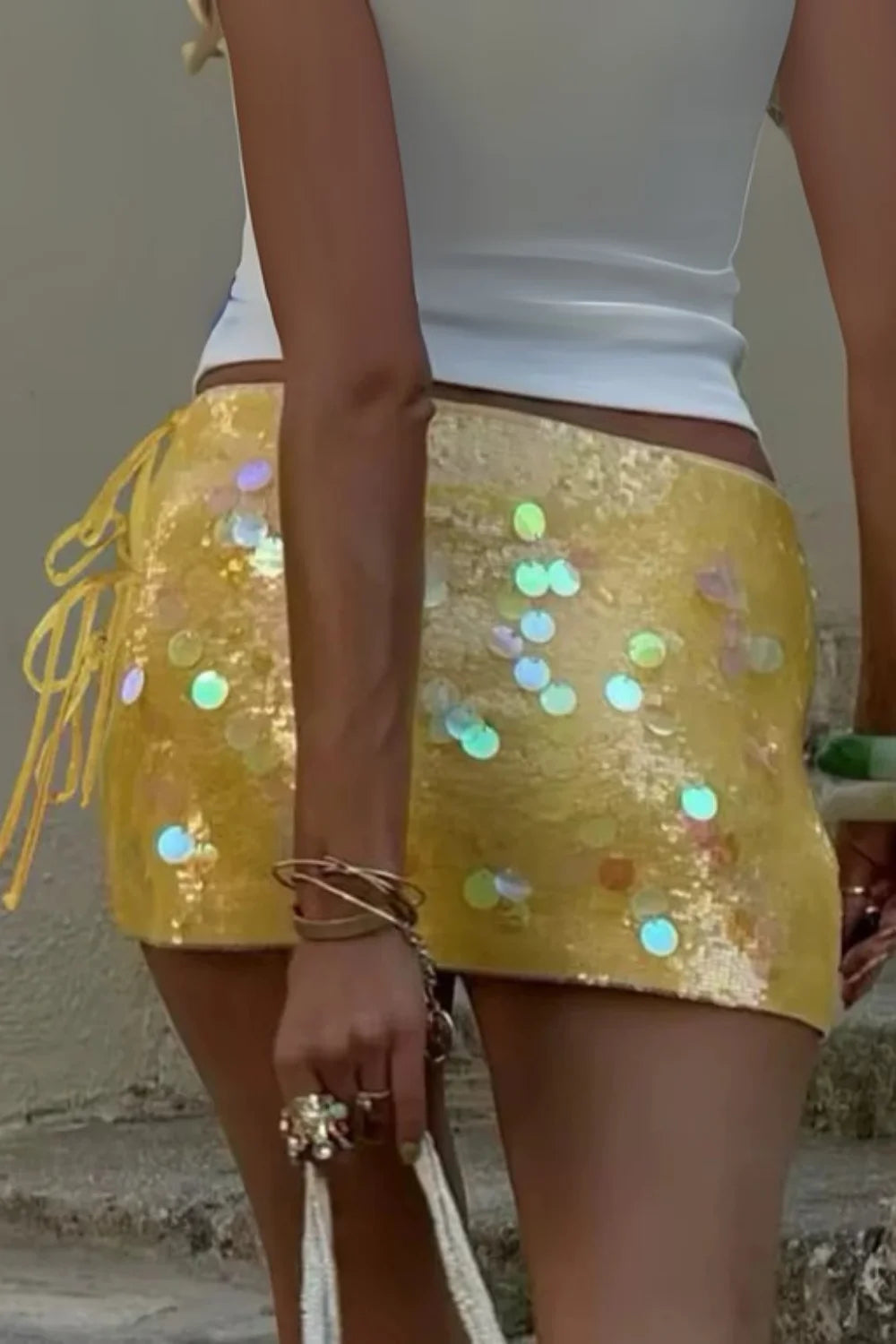 festival outfit," "party wear," "vacation skirt," "statement mini skirt," "iridescent skirt," "going out skirt