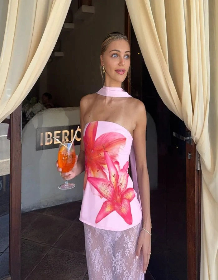 Ariah Floral Sleeveless Top with Scarf