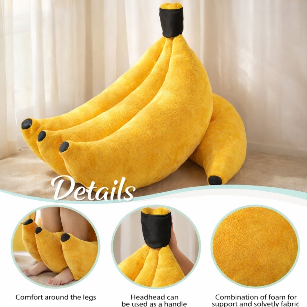 Macro shot of yellow velvety fabric texture and black stem handle detail on the Kouvr banana chair.