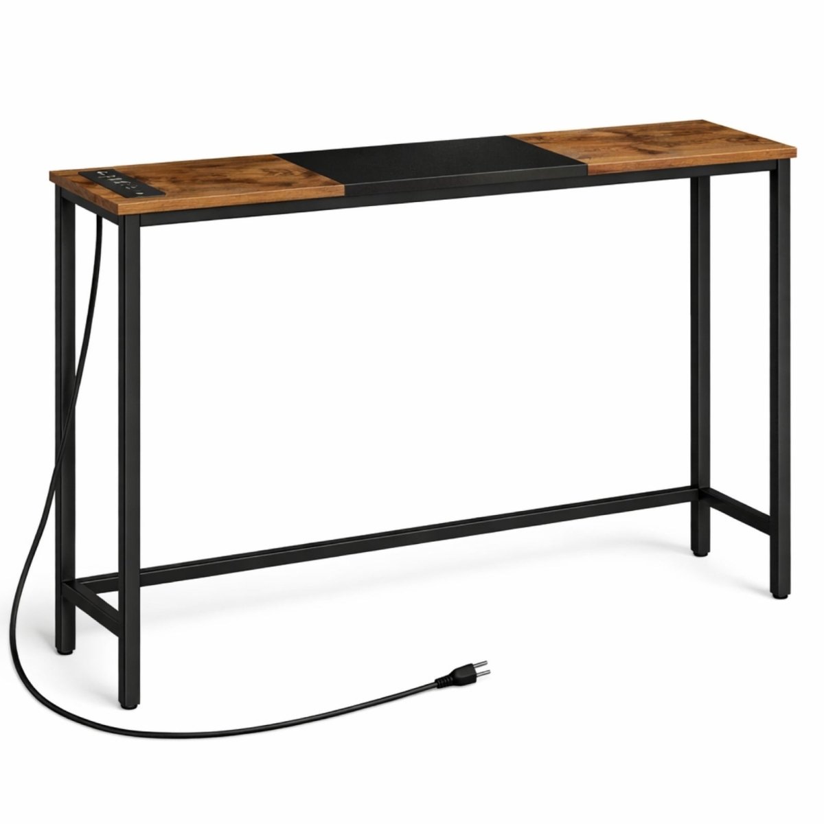 Macro shot of sturdy square metal legs with adjustable screw-in feet for leveling on uneven floors.