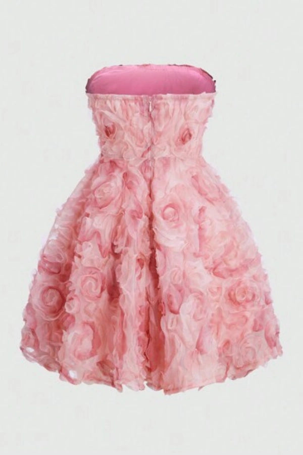 bandeau bodice," "A-line silhouette," "voluminous skirt," "coquette aesthetic," "balletcore dress," and "romantic attire